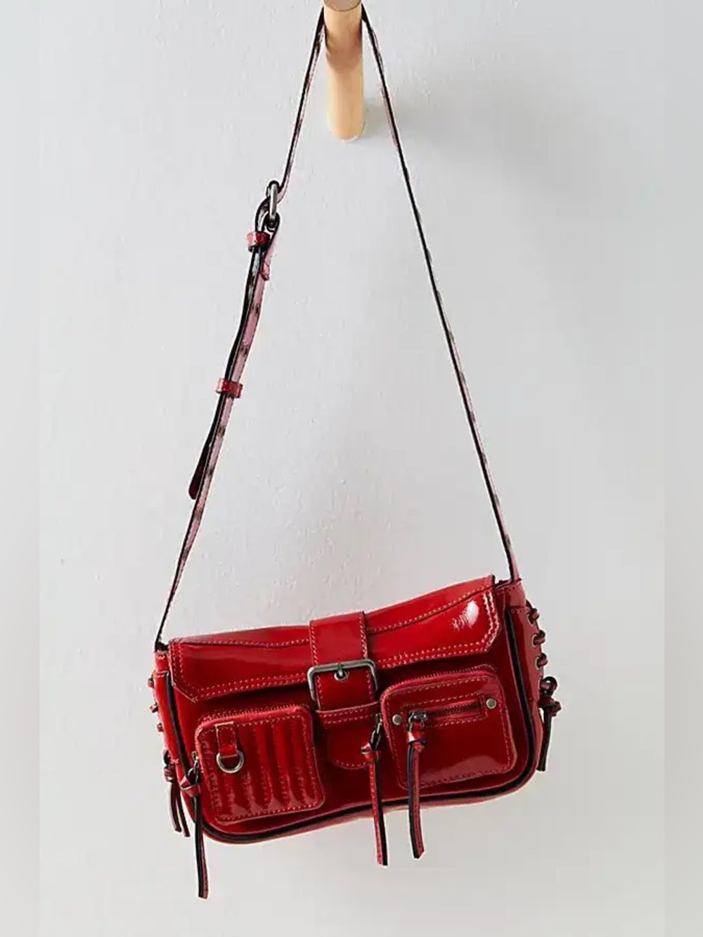 New free people high speed crossbody adjustable length bag patent leather red